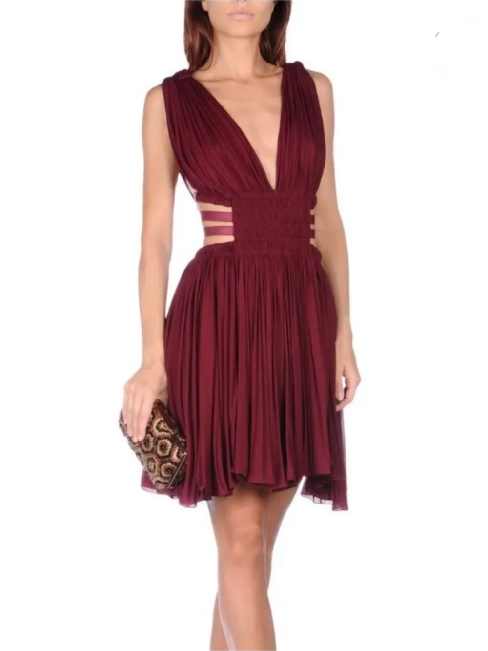 Express Deep Wine Plunging V-Neck Mini Dress
